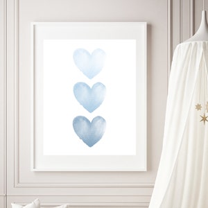 Baby boy Watercolor hearts print - Heart print - Heart nursery decor - Blue watercolor print - Boys room decor - Printable boy nursery decor