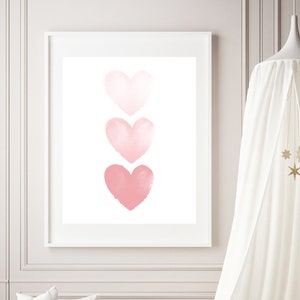 Watercolor hearts print - Heart print - Heart nursery decor - Pink watercolor print - Girls room decor - Printable girl wall decor - H1834