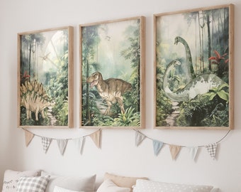 Dinosaur Bedroom decor - Printable Dinosaur wall art - Dino prints - Set of 3 prints - T-Rex wall art - Toddler Boys room prints - Baby Boy