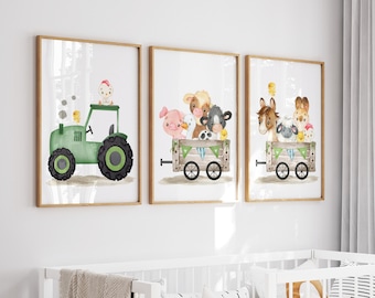 Decorazioni per la cameretta a tema fattoria, stampe per la cameretta a tema fattoria, stampe artistiche di animali da fattoria, decorazioni murali per la cameretta di un bambino a tema fattoria, decorazioni a tema fattoria, animali da cortile, stampe di trattori agricoli