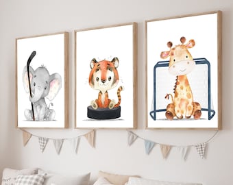 Hockey nursery - Hockey wall art - Hockey nursery print - Sports animals - Sport animal nursery - Hockey wall decor - Nursery sports decor