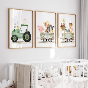 Décoration de pépinière de ferme, gravures de pépinière de ferme, estampes d'art animaux de la ferme, art mural chambre de garçon de ferme, décoration de ferme, animaux de la cour, impressions de tracteur de ferme