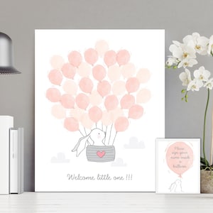 Libro de firmas para baby shower de niña - Libro de firmas imprimible - Libro de firmas con firmas - Letrero de globo para baby shower - Letrero de globo para niña