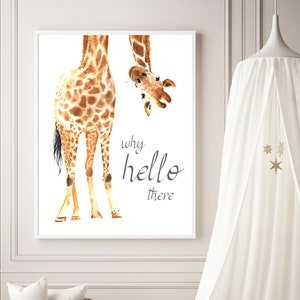 Giraffe Print, Giraffe Wall Art, Giraffe nursery decor, Hello there quote, Nursery safari print, Baby Giraffe nursery wall print -  H1410