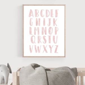 Alphabet poster - Alphabet for nursery - Alphabet print - Pink nursery decor - Printable alphabet - Alphabet wall art - Educational prints