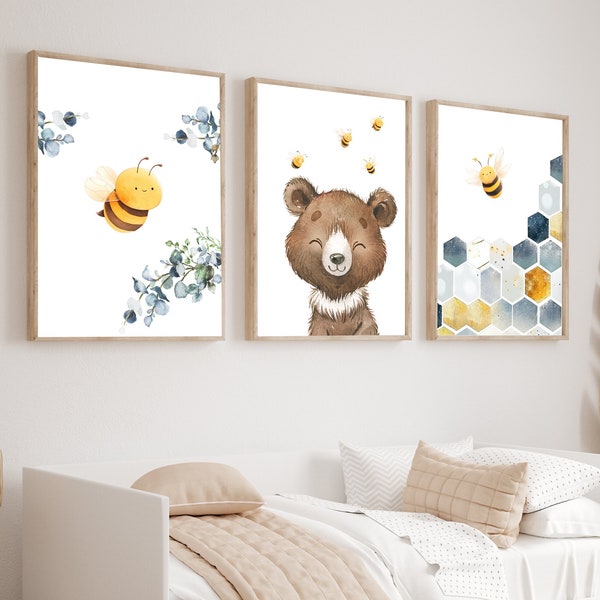 Bee nursery decor - Bumble Bee nursery decor - Baby Boy nursery decor - Nursery Bear decor - Nursery bee print - Honey Bee printable - H2842