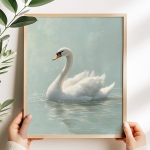White Swan Art Print, Antique look Swan watercolor, Nursery wall art, Housewarming gift,  Printable Wall Art, Girl Nursery Decor, H3196