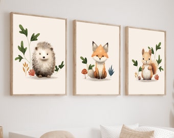 Nursery decor - Woodland nursery decor - Nursery wall art - Woodland animals - Forest animal prints - Nursery prints - Woodland prints