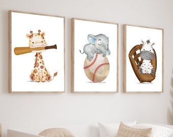 Baby sports animals - Baseball nursery decor - Baby boy sports nursery - Animal sports - Baseball print set - Nursery sports decor - H2824