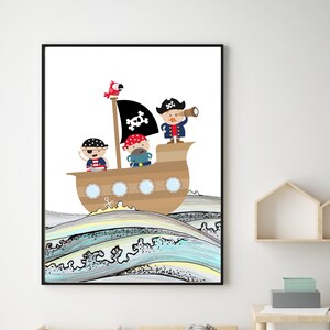 Pirate art print - Pirate print - Pirate printables - Pirate wall art - Pirate ship - Boys room wall art - Pirate room decor - Digital art