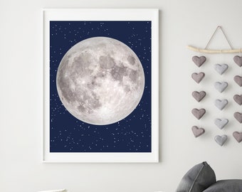 Moon print wall art - Moon poster - Full moon art print - Luna poster - Moon printable - Printable moon - Watercolor moon art