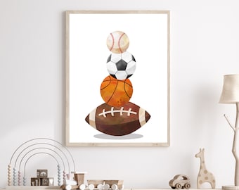 Arte de parede esportiva - Impressões esportivas para quarto de meninos - Impressão esportiva - Pôsteres esportivos - Arte de parede para meninos - Beisebol - Futebol - Basquete - Futebol americano