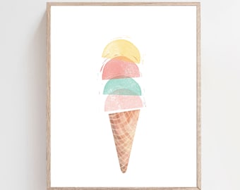 Ice cream wall art - Ice cream cone print - Ice cream printable wall art - Watercolor kids printable - Ice cream poster - Gelato print
