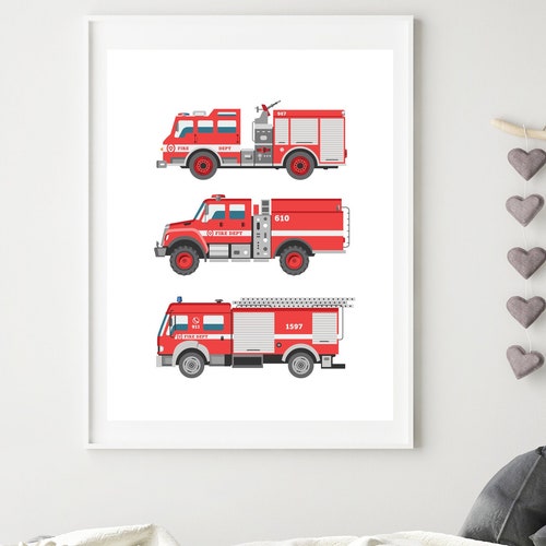 Fire Truck Print Fire Engine Decor Fire Truck Art Boy Etsy