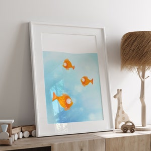 Impresión de animales del océano, impresión de vivero bajo el mar, cartel de animales del océano, arte de la pared de peces, impresión de vivero de niños, descarga digital H3083
