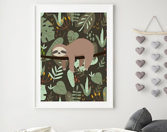 Sloth print - Sloth wall art - Boys bedroom print - sloth printable wall art - hanging sloth art print - Digital art - Sloth print nursery