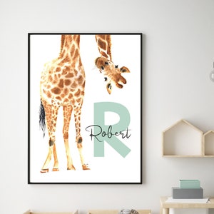Impressão de nome personalizada - Impressão de arte de girafa - Arte de nome - Impressão de berçário personalizada - Arte de nome de bebê - Impressão de girafa - Arte de girafa para impressão
