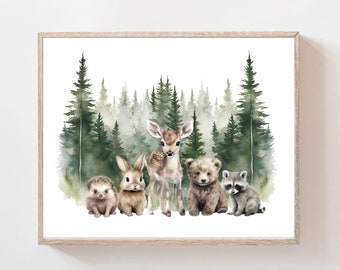 Woodland animal nursery decor -  Forest animal prints - woodland nursery - boy nursery decor - nature nursery decor - Digital prints