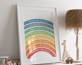 Rainbow Affirmations Wall Art, Affirmations for Kids, Always be Print, Inspirational Nursery Wall art, Positive Affirmations, H3110