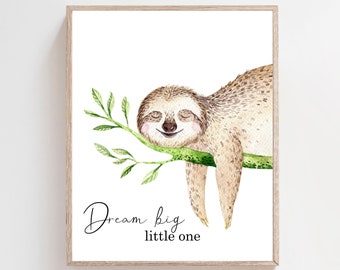 Sloth nursery decor - Sloth prints - Sloth wall art - Nursery wall art - Animals nursery - Baby sloth picture - Digital download - H2686