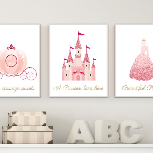 Pink Princess Wall Art Princess Print Girls Wall Art Etsy