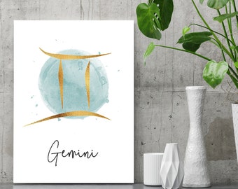 Gemini print - Star sign print - Zodiac wall art - Star sign wall art - Horoscope print - Zodiac art print - Moon sign - Star sign gift