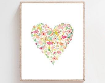 Watercolor heart print - Pink heart art print - Heart art print - Baby girl nursery wall art - Girls room decor - Girls bedroom prints