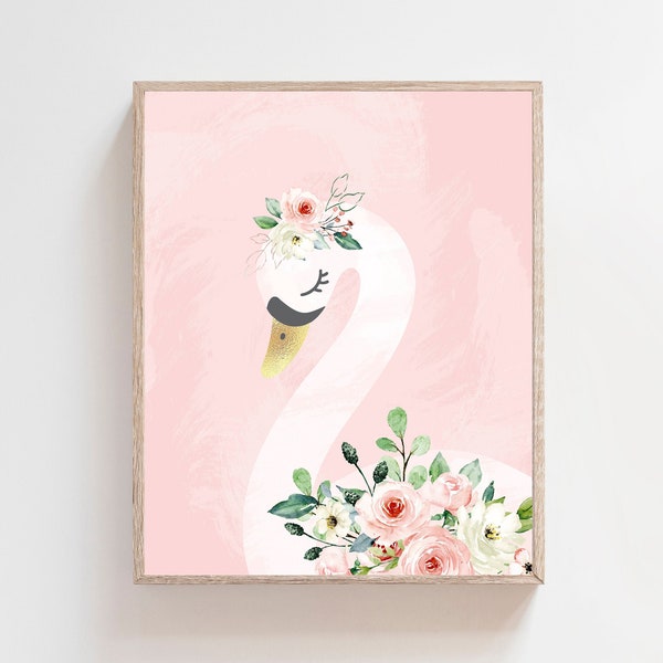 Schwan Kinderzimmer Poster - Rosa Wandkunst - Druckbare Wandkunst - Rosa Wandkunst - Schwan Kunstdruck - Schwan Kunstdruck