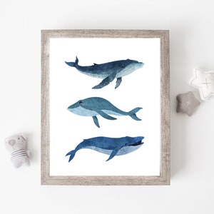 Whale wall art - Boy nursery wall art - Nautical wall decor - Nautical nursery - Baby nautical nursery - Whale art print - Sea animals H1785