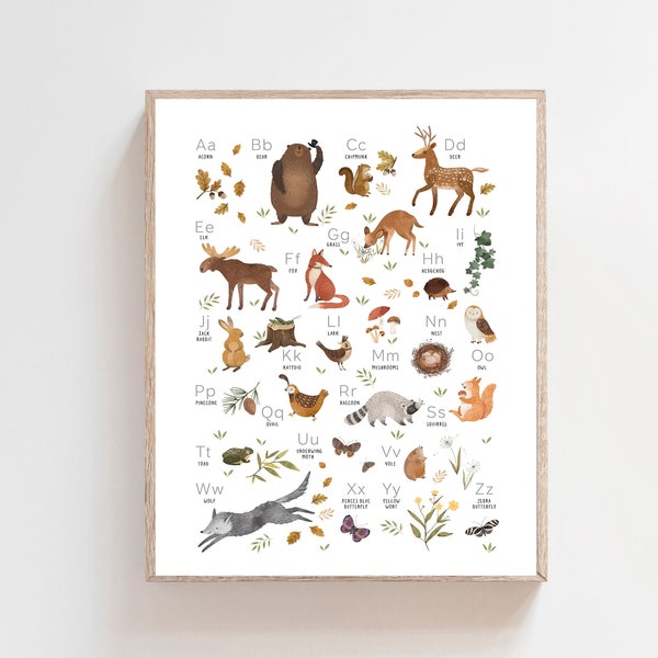 Animal ABC poster - Woodland Alphabet - Printable wall art - Woodland nursery decor - Educational print - Kids decor - DIGITAL DOWNLOAD