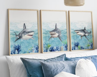 Shark decor - Shark print - Shark Nursery decor - Shark wall art - Boy wall art - Boys room decor - Shark art print - Great white shark