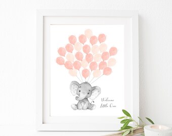 Elephant guest book printable - Elephant guest book baby shower - Pink guest book - Baby shower guestbook - Girl baby shower gift - GB-124