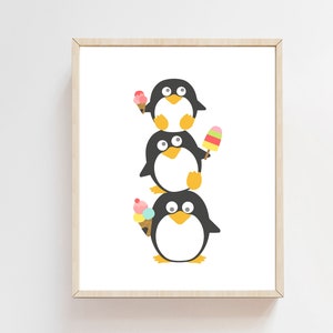 Penguin art print - Penguin print - Penguin nursery art - ice cream wall art - Girls bedroom prints - Penguin wall art - Penguin printable