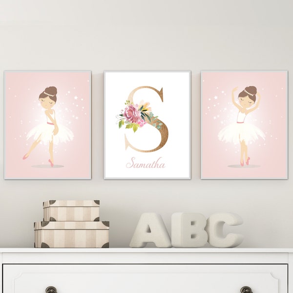 Impression personnalisée de ballerine - décoration de chambre de bébé ballerine - nom de ballerine - art de chambre de fille - cadeau pour ballerine - art mural ballerine - H2401