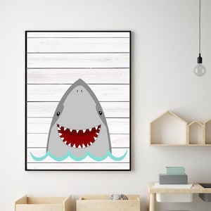 Hai Kunstdruck - Hai druckbare Wandkunst - Kinderzimmer Kunst - Ozean Wandkunst - Hai Poster - Hai Wandkunst - Hai Jungen Dekor - H2037