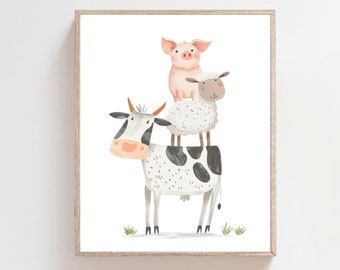 Farmhouse Chic Nursery Wall Art - Farm Animals Print, Farm Animal Nursery Decor, Farm Nursery Print, Farm Animal Print, Farm Decor, H3073