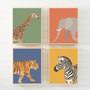 Safari animal prints - Nursery animal prints - Playroom prints - Safari nursery decor - Animal art print - Kids room decor - Set of 4 -H2329