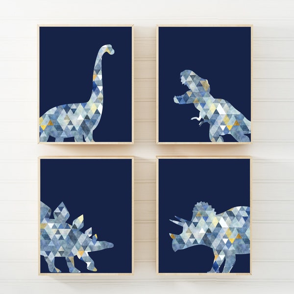 Navy Dinosaur print set - Boys room decor - Nursery wall art - Printable boys wall art - Dinosaur art work - Watercolor print - Dinosaur art