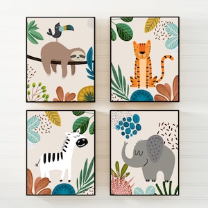 Decoración de habitación infantil estilo bohemio - Set 3 - Habitación infantil para bebé niño - Decoración de habitación infantil estilo safari - Láminas para habitación infantil - Láminas para pared de habitación infantil - Arte mural para habitación infantil - Animalito