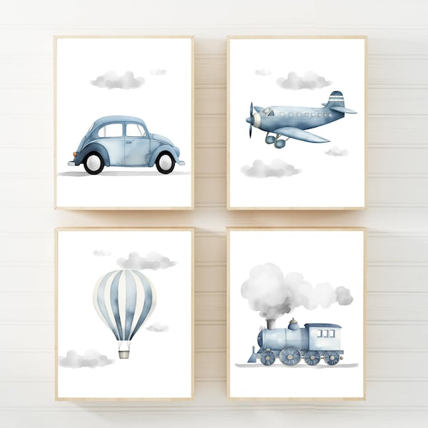 Planes Trains and Automobiles, Boy Nursery decor, Boy Wall Art, Plane print, Boy Nursery Prints, Balloon Print, Beetle Car Print, H2965