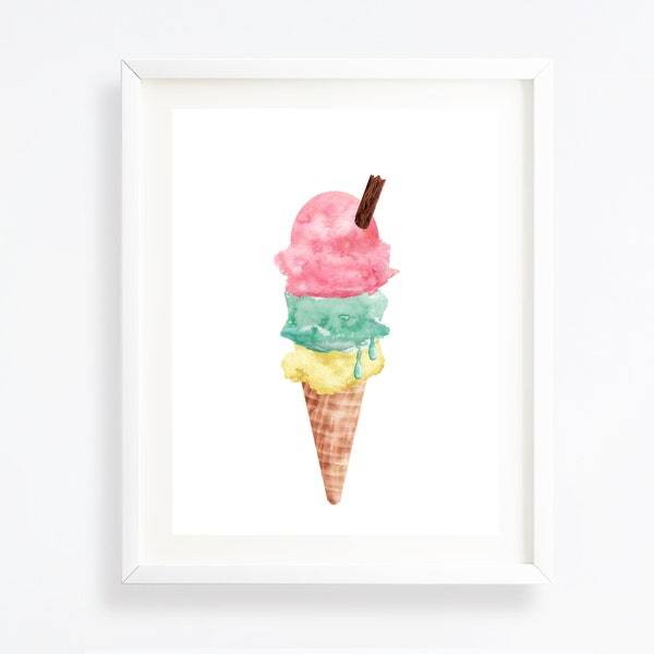 Ice cream print - Ice cream wall art - Ice cream poster - Ice cream cone art - Summer print - Nursery wall art - Girls art print - a -H1772