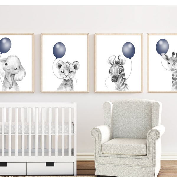 Boy nursery decor - Navy blue nursery wall art - Safari animal print - Boys room wall art - Nursery art printable - Navy nursery decor