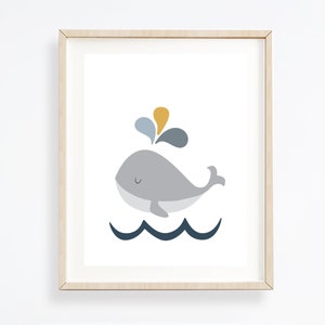 Whale Nursery Print - Whale Art Print - Neutral Nursery Prints - Whale Wall Art - Scandinavian Nursery Print - Baby Nursery Decor - H1607