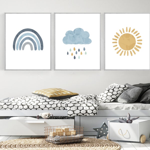 Nursery printable - Weather nursery print - Boy nursery decor - Minimalist nursery printable - Boy nursery wall art- Sun Cloud Rainbow