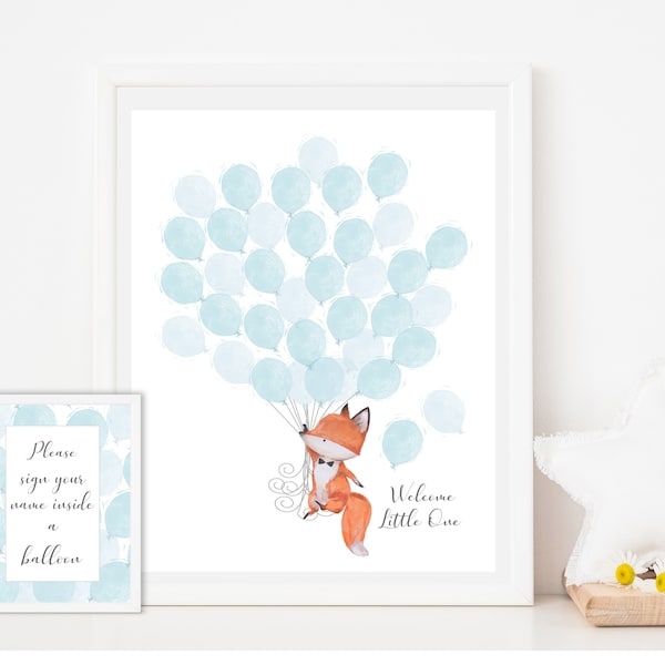 Alternativa al libro degli ospiti Woodland - Libro degli ospiti stampabile - Libro degli ospiti con firma - Cartello per baby shower con palloncino - Cartello con palloncino per bambino - GB-118