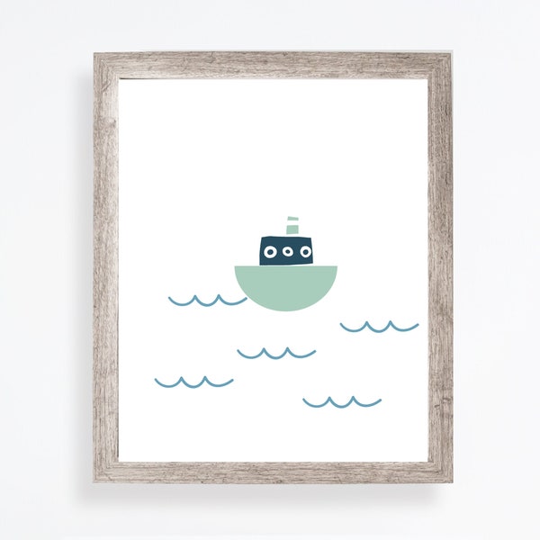 Boat print - Boat wall art - Boys bedroom art - Boys room decor - Transport print - Boat kids print - Boys room art - Nautical boys - H1757