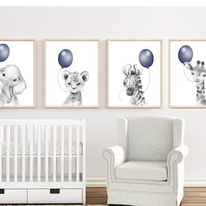 Decoración de habitación infantil - Arte de pared para habitación infantil azul marino - Estampado de animales de safari - Arte de pared para habitación infantil - Arte imprimible para habitación infantil - Decoración de habitación infantil azul marino