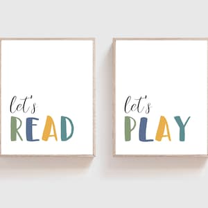 Lets read lets play - Playroom decor - Playroom printable art - Lets play lets read - Playroom prints -  Lets read printable - Lets play art