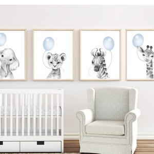 Nursery decor boy - Baby blue nursery wall art - Safari animal print - Baby boy nursery decor - Boy nursery prints - Boy nursery decor