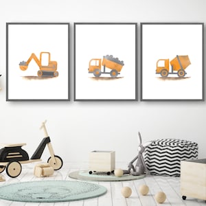 Truck prints - Truck Art - Construction Prints - Construction Nursery Art - Construction Decor - Baby Boy Nursery - Nursery Art - Set of 3